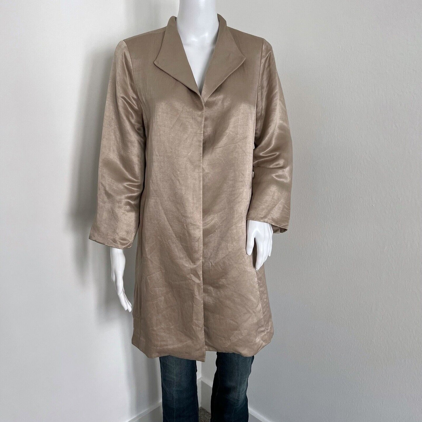 Eileen Fisher Women's Collared Jacket Size S Champagne Gold Organic Linen Silk