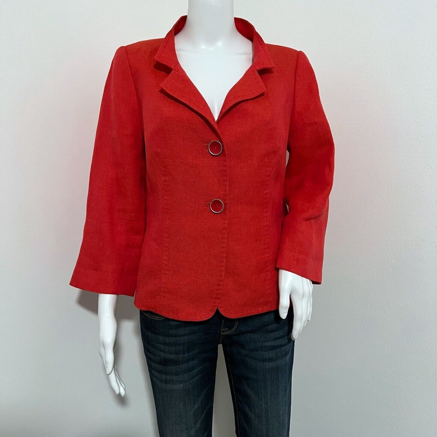 MaxMara Max Mara Women's Jacket Size 12 Red Orange Linen Two Button Italy