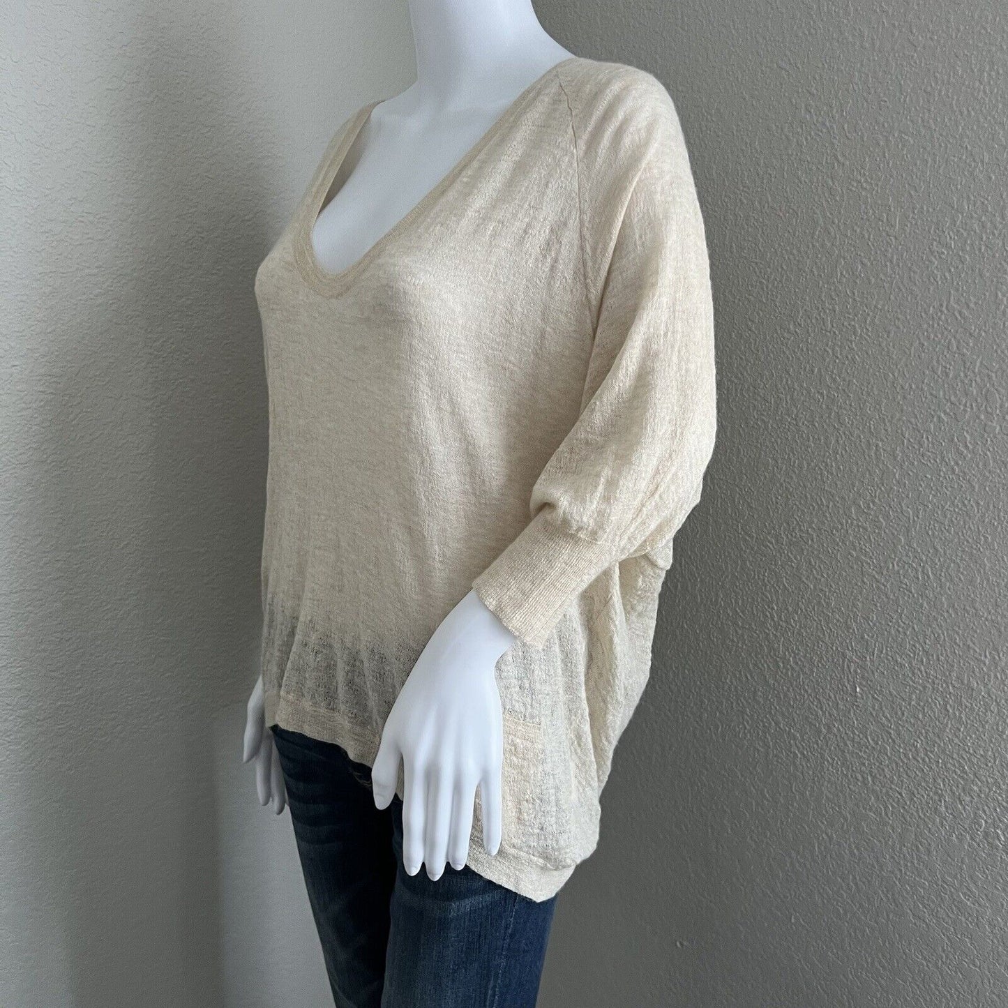 Eileen Fisher Women Sweater Size S Beige Wool Camel Scoop Neck Minimal Neutral