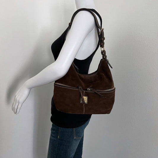 Dooney & Bourke Dillen Medium Pocket Sac Brown Suede Leather Shoulder Bag