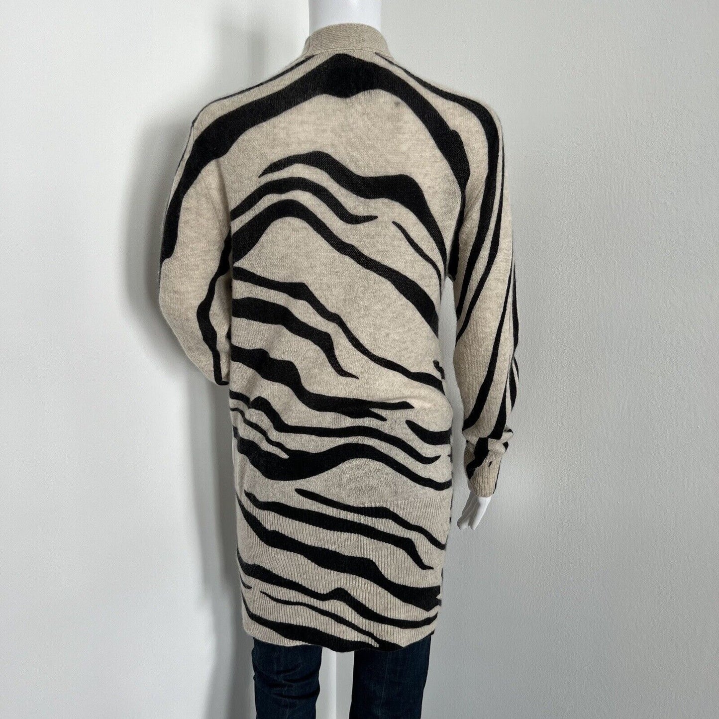 Brochu Walker Women's Maxine Zebra Print Cardigan Size S 100% Cashmere Beige