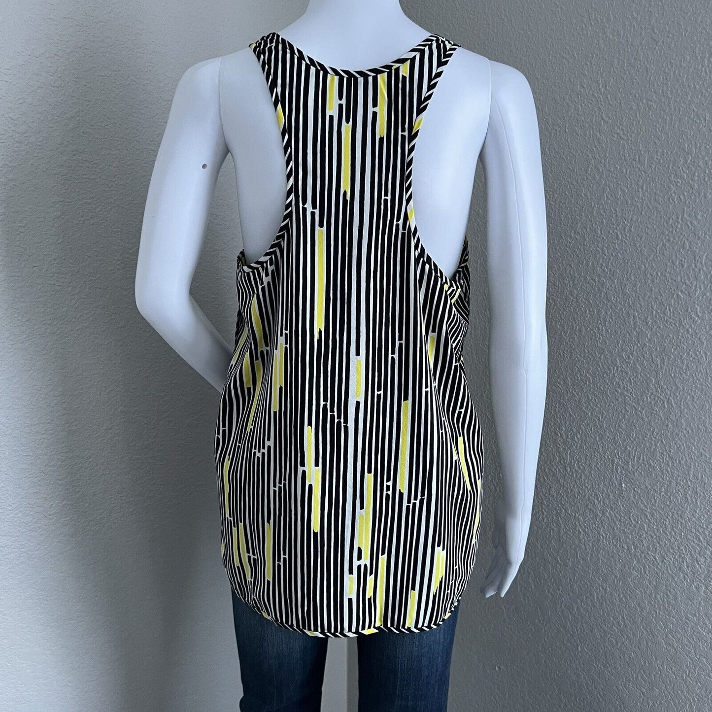 Veronica Beard Women's Tank Size 8 Traffic Stripe Silk Black Yellow Racerback