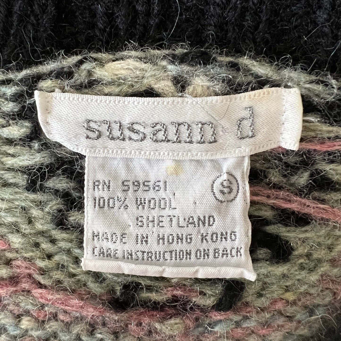 Vintage Susann D Women's Sheltand Wool Sweater Size S Folk Design Hong Kong