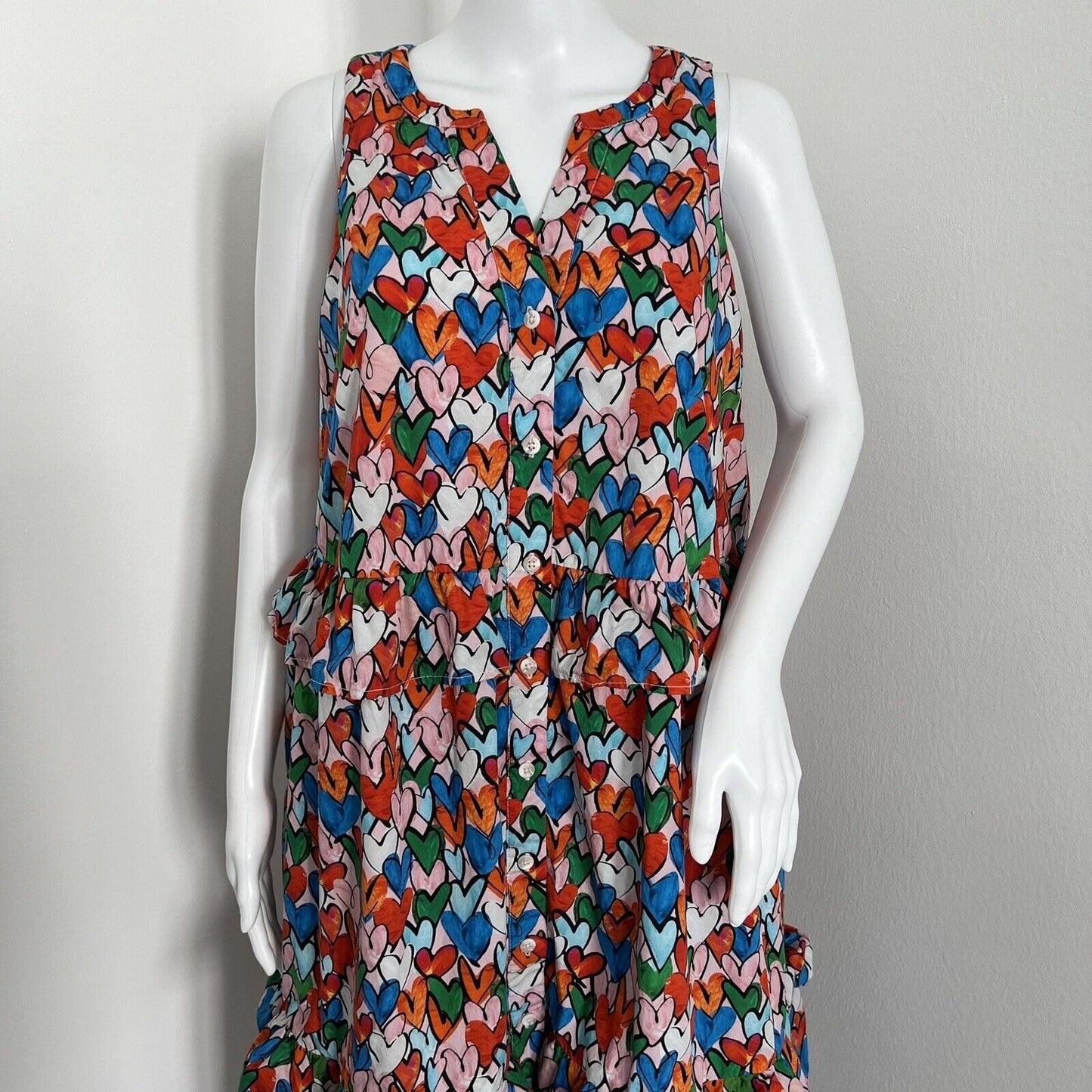 Wayward Fancies eshakti Dress Size L 14 Hearts Buttons Tiered Ruffles Pocket