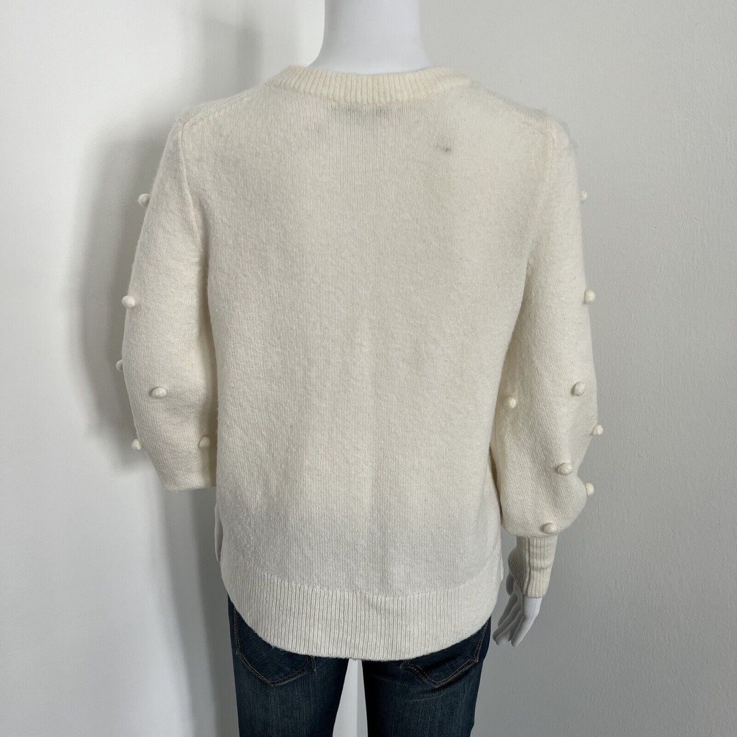 Madewell Women's Bobble Dashwood Sweater Size XXS Vneck Ivory Coziest Yarn