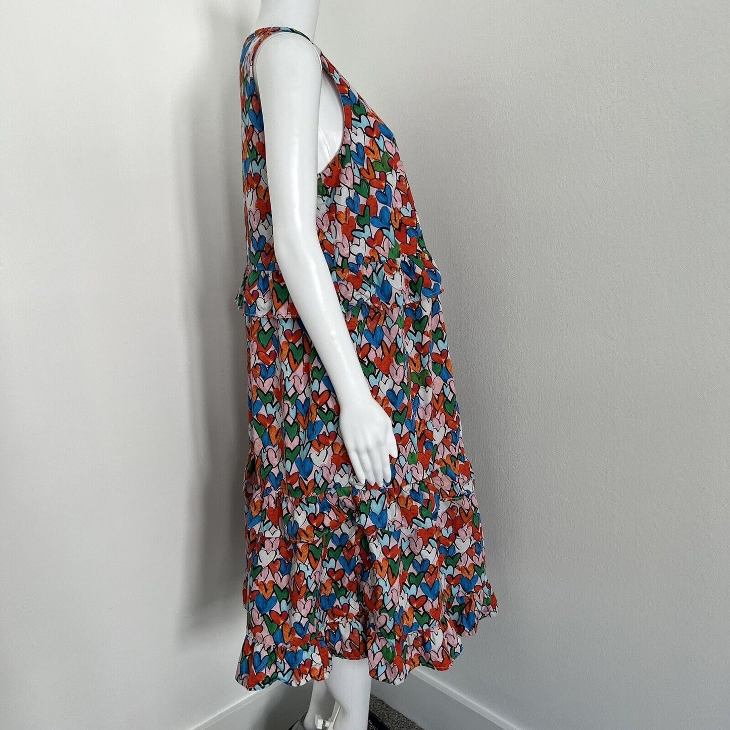 Wayward Fancies eshakti Dress Size L 14 Hearts Buttons Tiered Ruffles Pocket