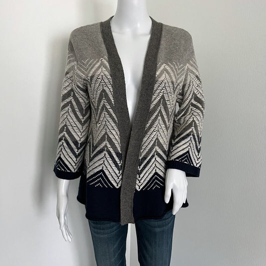 Moth Anthropologie Women's Cardigan Size M Navy Gray Chevron Pattern Open Wool