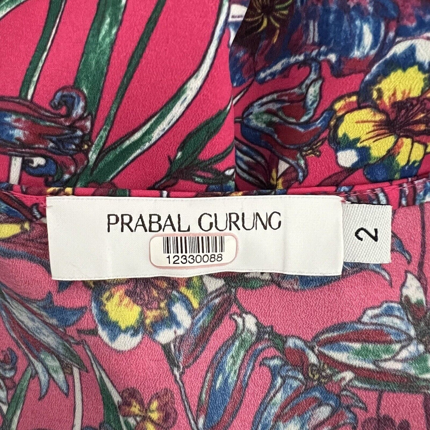 Prabal Gurung Women's Blouse Size 2 Pink Floral Bell Sleeves Vneck Pop of Color