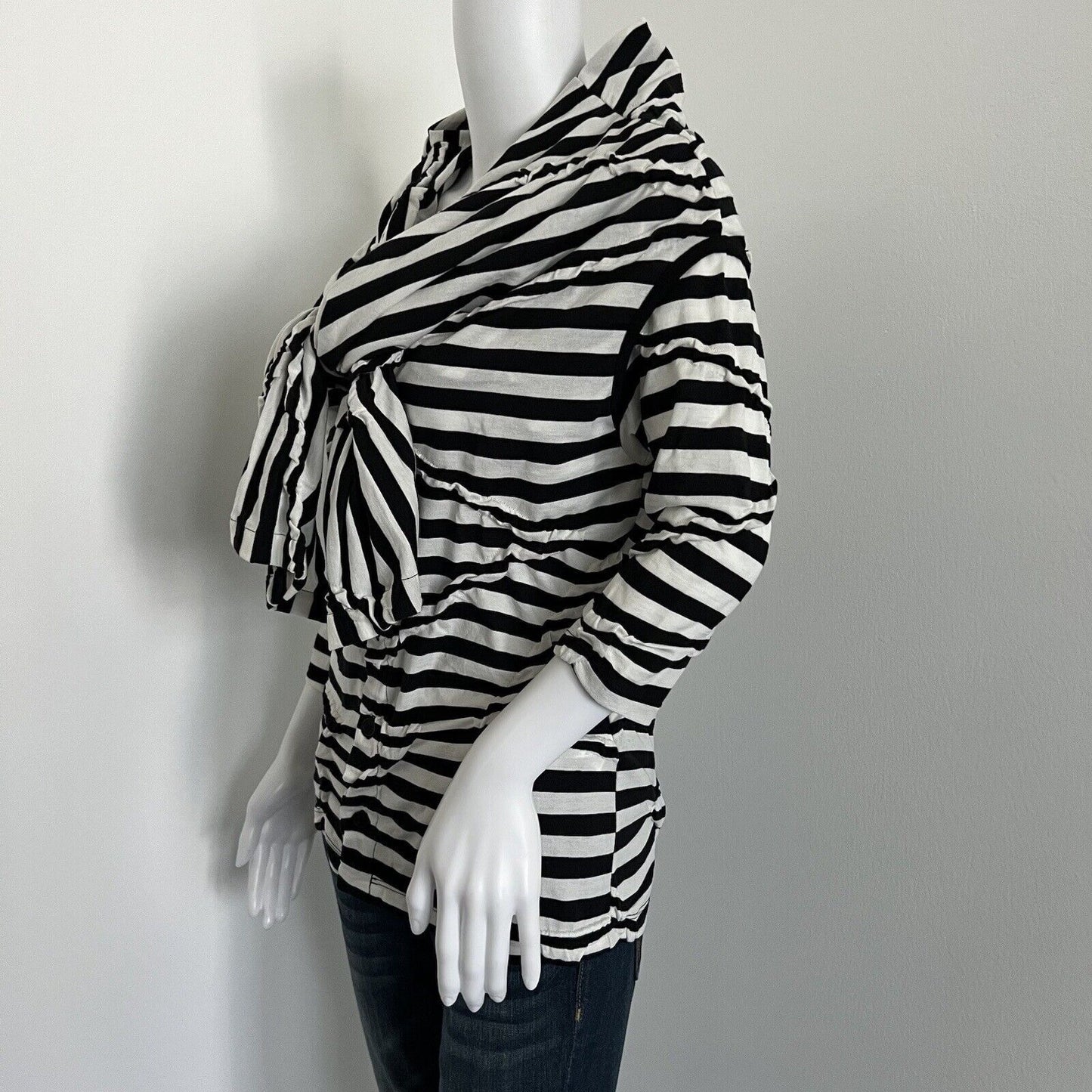 Y's Yohji Yamamoto Women's Blouse Size 2 S Black White Stripe Tie Collar Japan