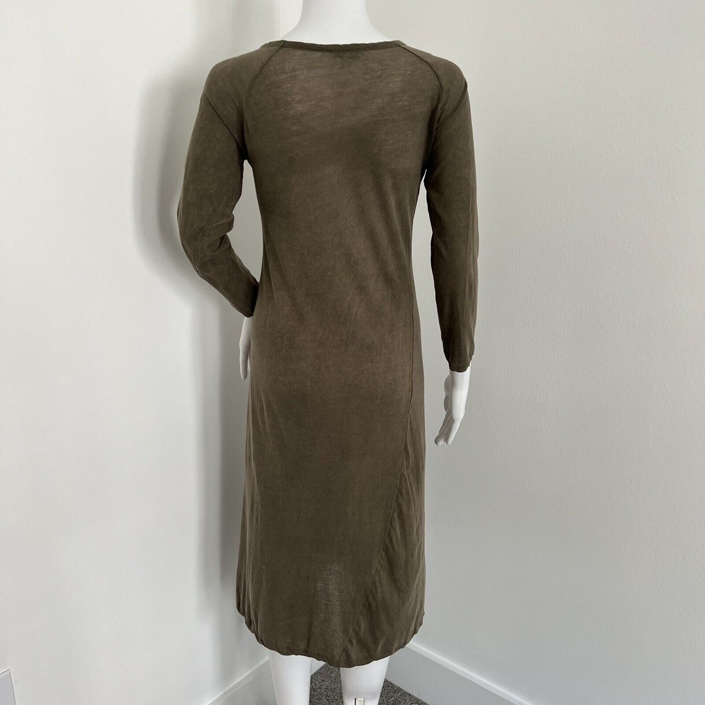 Surface to Air Casual Midi Dress Size 0 XS Long Sleeve Taupe Green Minimalist