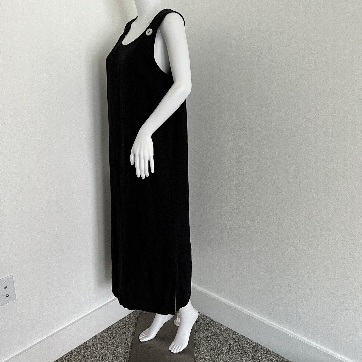 Subtle Tones Lagenlook Dress Size XS S Black Sleeveless 100% Linen Maxi USA