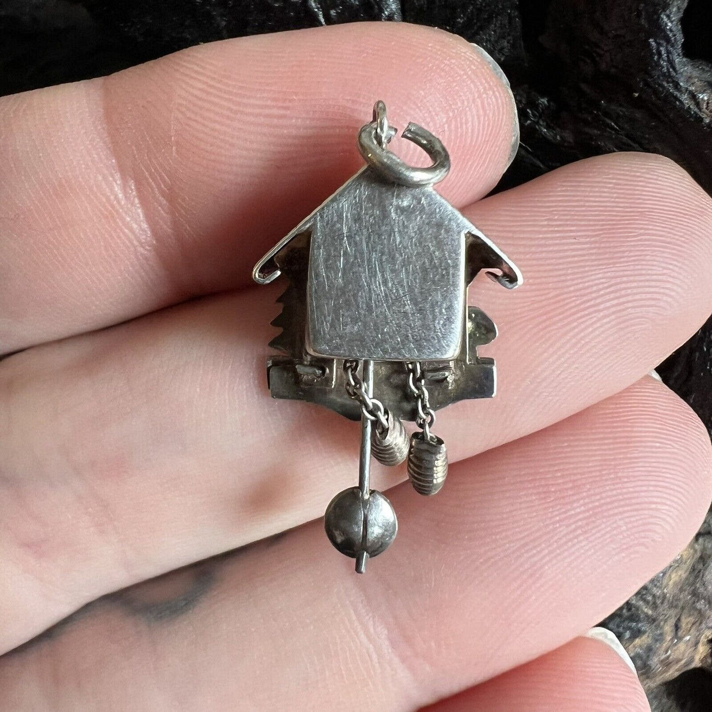 Vintage 800 Silver Cuckoo Clock Charm Articulated Travel Rustic Charming