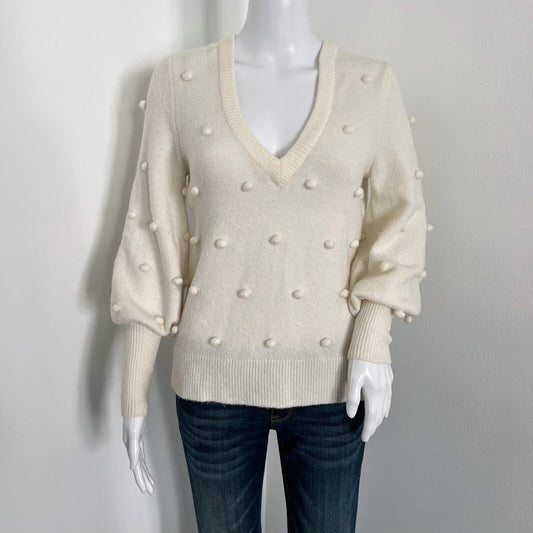 Madewell Women's Bobble Dashwood Sweater Size XXS Vneck Ivory Coziest Yarn