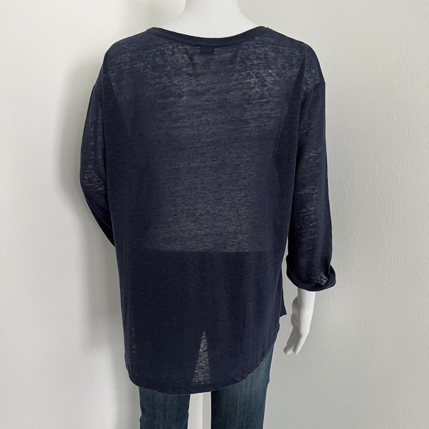 Vince Women's Loose Long Sleeve Tee Size XS Coastal Blue Oversized 100% Linen