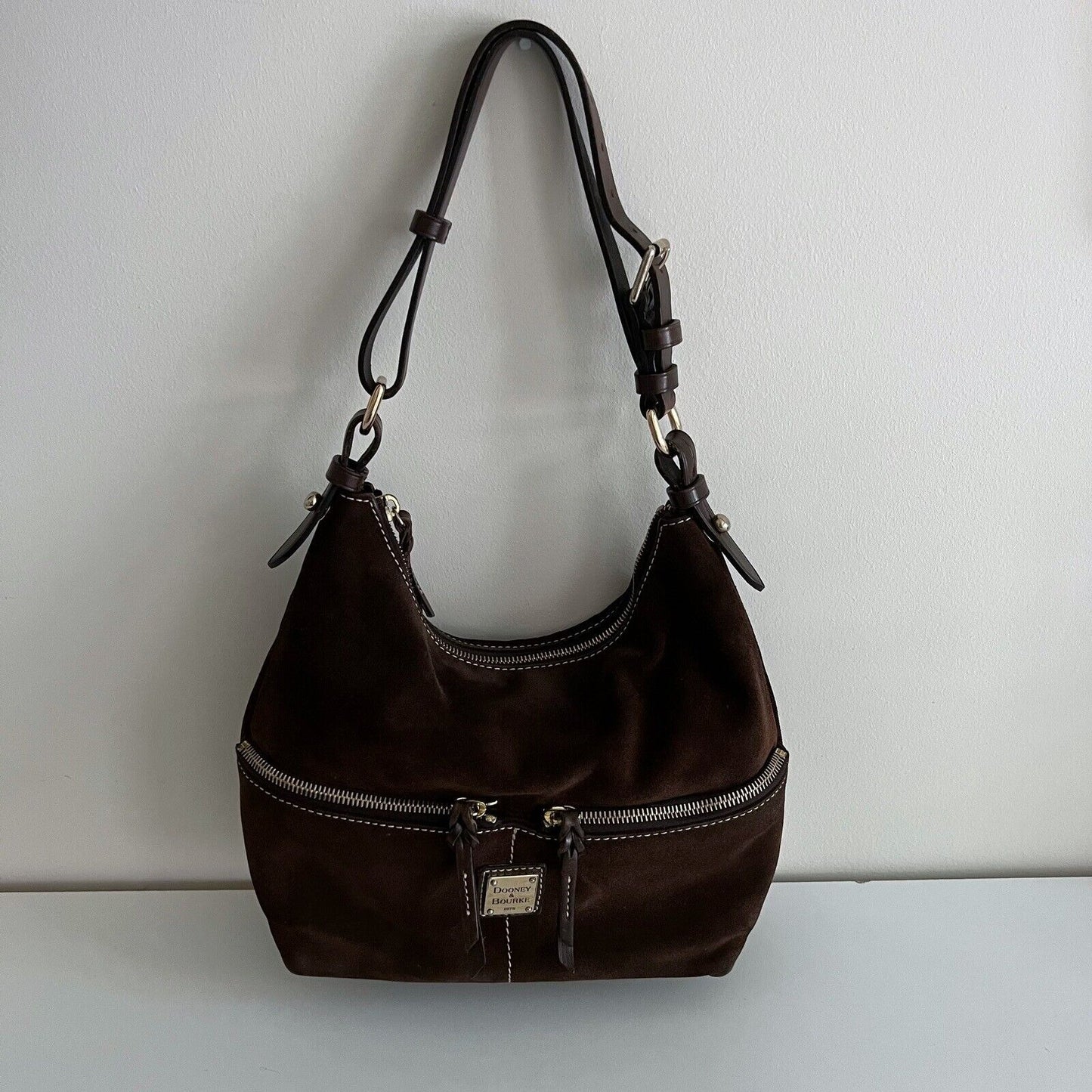 Dooney & Bourke Dillen Medium Pocket Sac Brown Suede Leather Shoulder Bag