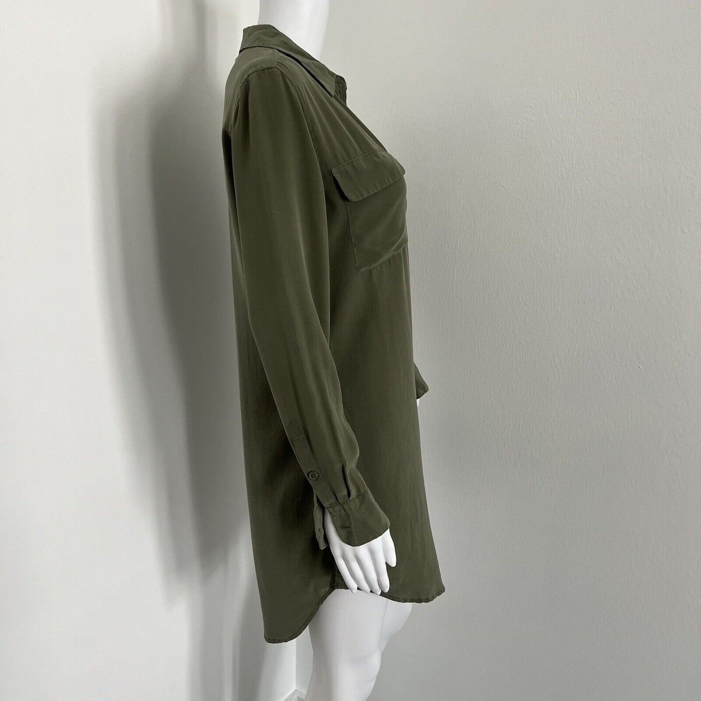 Equipment Women's Slim Signature Silk Shirt Dress Size XS Green Long Sleeve