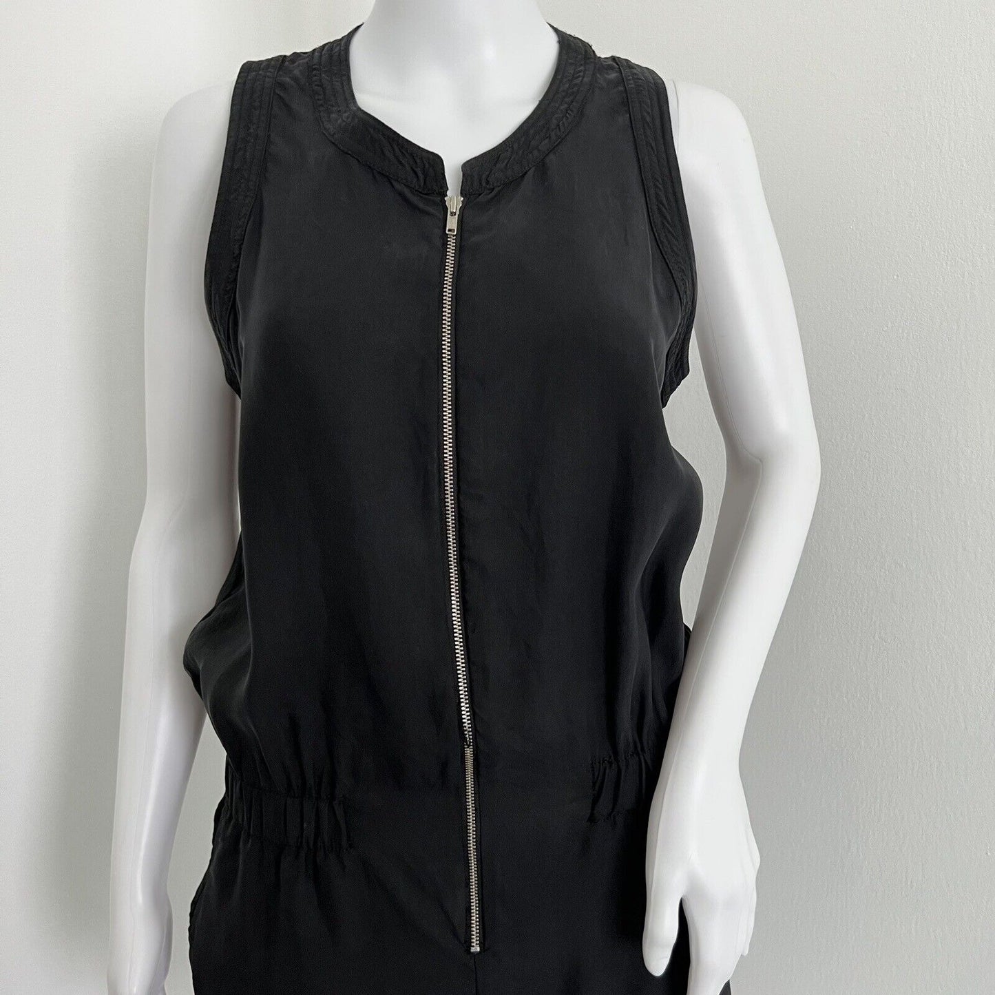 Veronica Beard Women's Romper Size 4 Black Zip Front Crew Neck Sleeveless Shorts