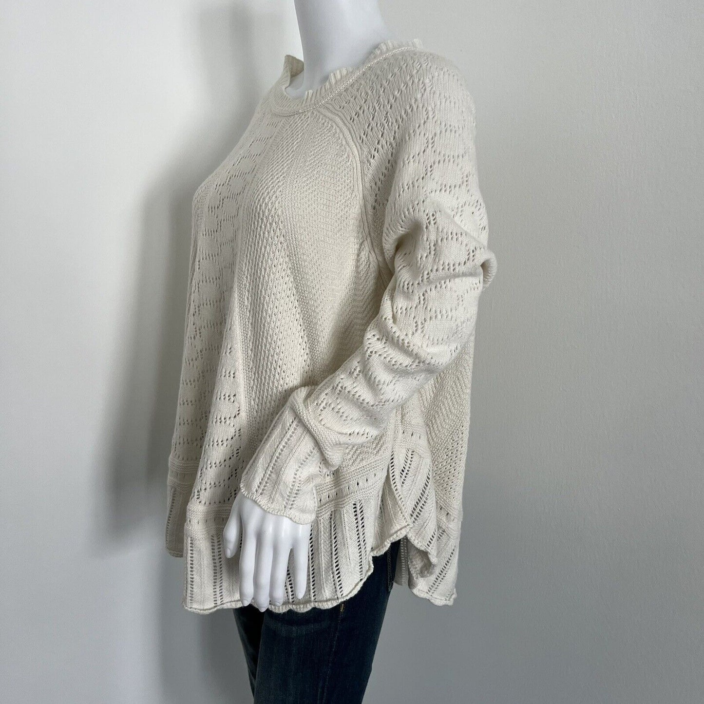 Angel of the North Women's Sweater Size XS Ivory Long Sleeve Boho Open Knit