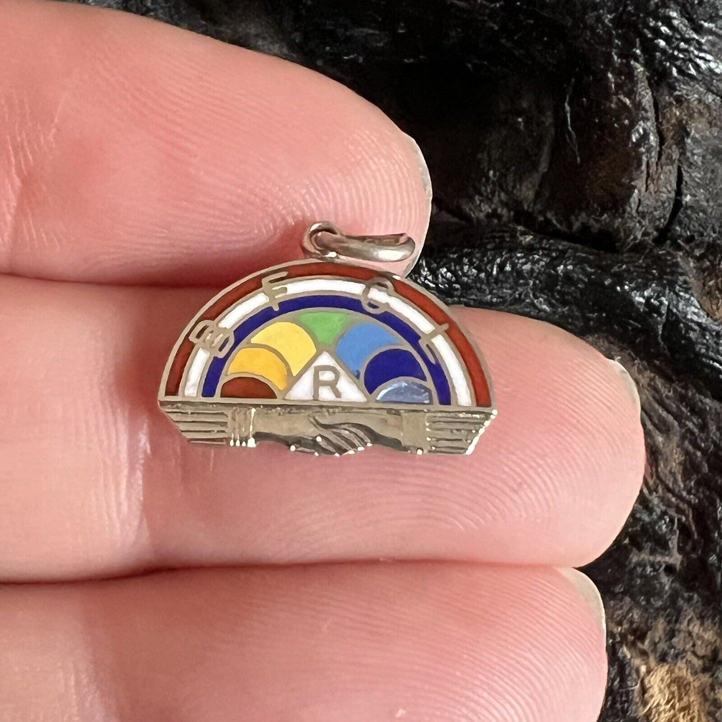 Vintage BFCL Rainbow Girls Sterling Silver Charm Enamel Holding Hands