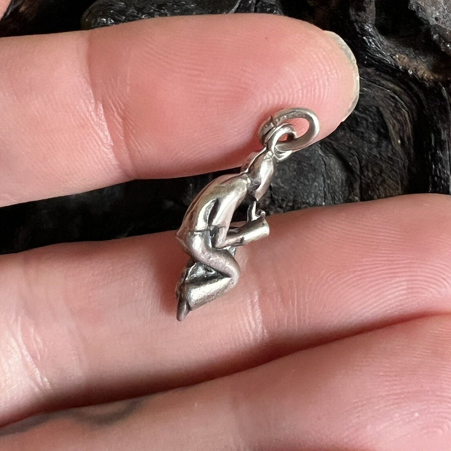 Vintage Sterling Silver Charm Man Sitting Smoking Tobacco Pipe