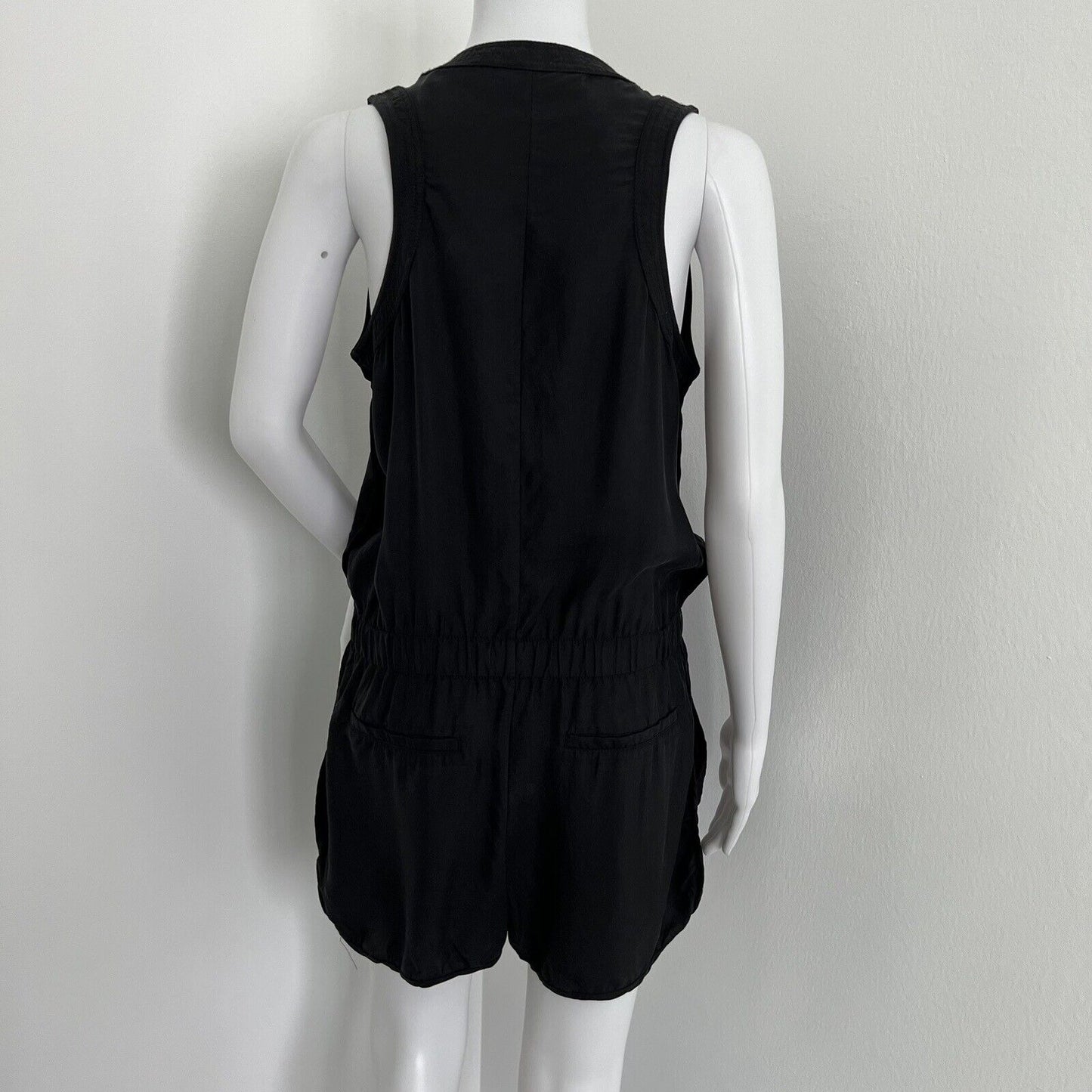 Veronica Beard Women's Romper Size 4 Black Zip Front Crew Neck Sleeveless Shorts