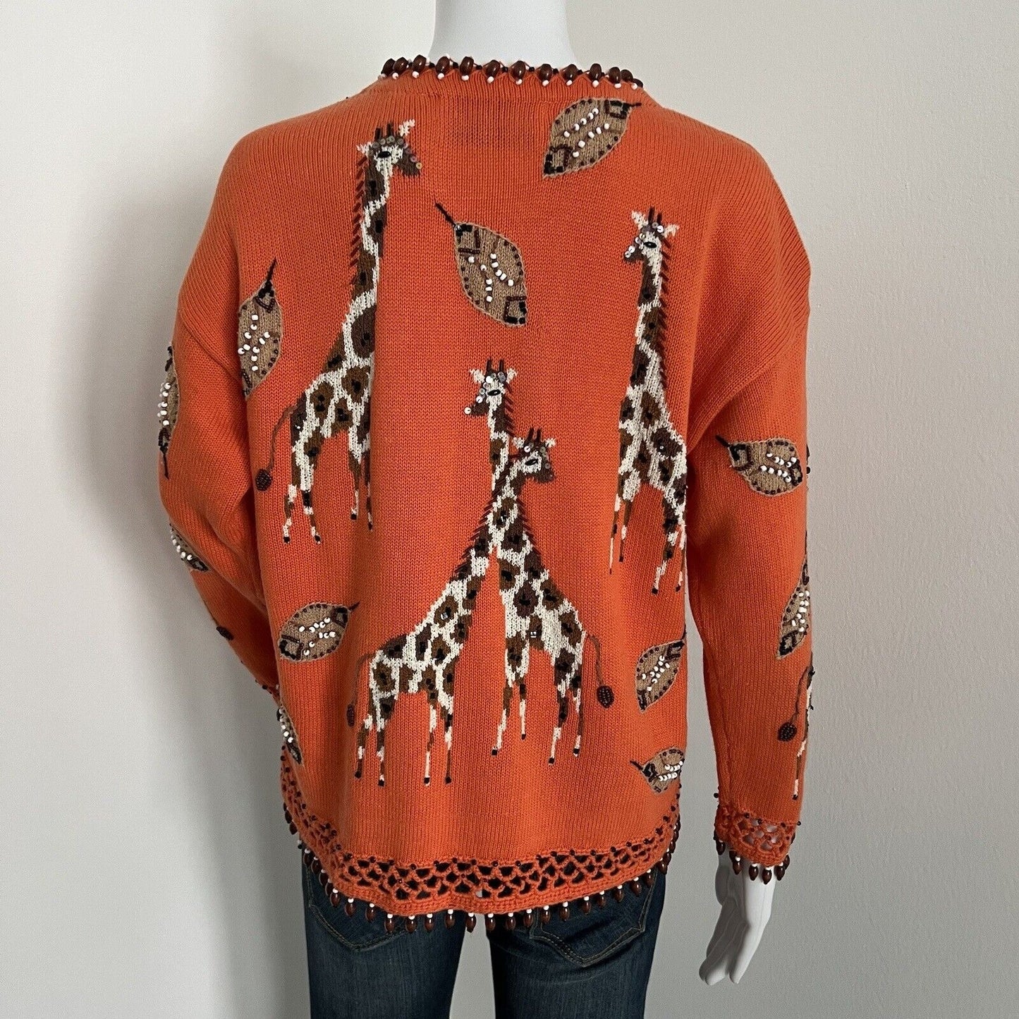 Design Options Philip Jane Gordon Women's Giraffe Cardigan Size S Orange Beaded