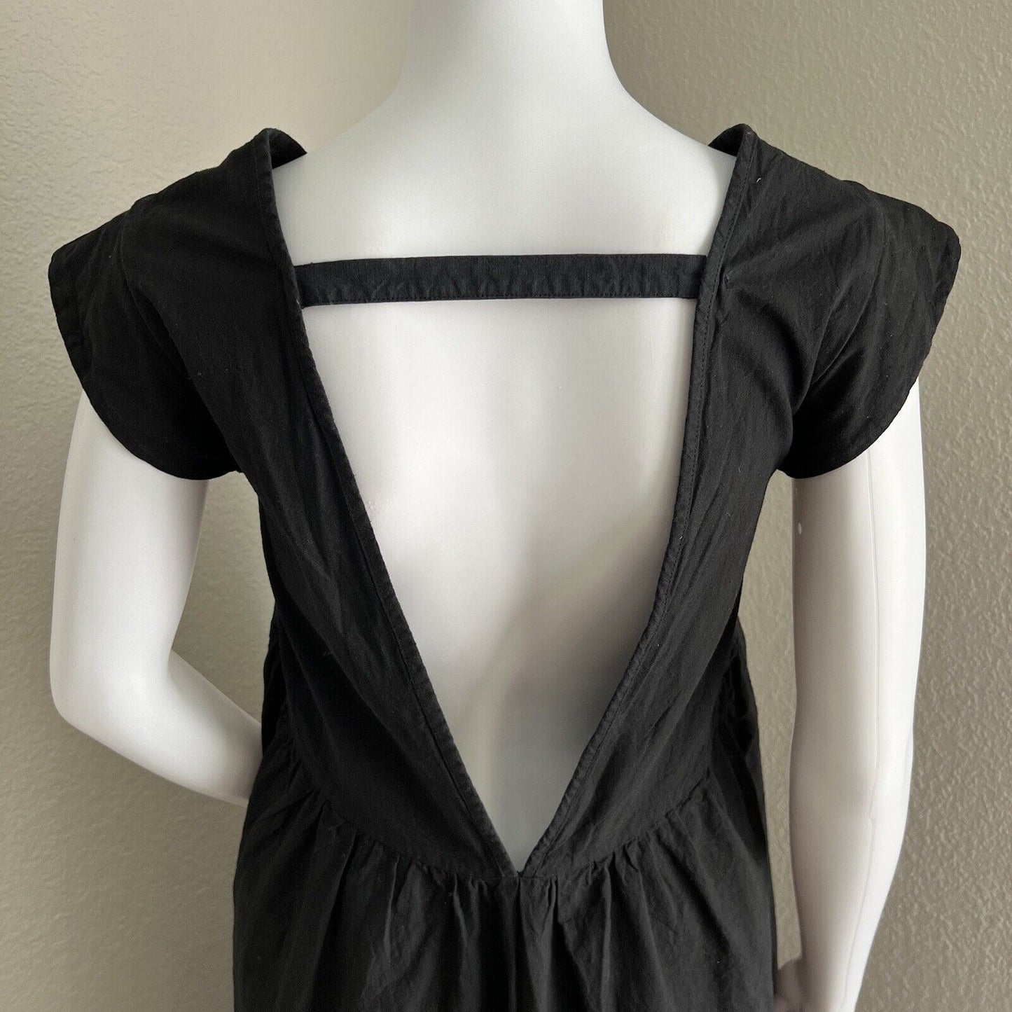 Datura Empire Waist Dress Size 1 S Black Cap Sleeve Midi 100% Cotton VBack Spain