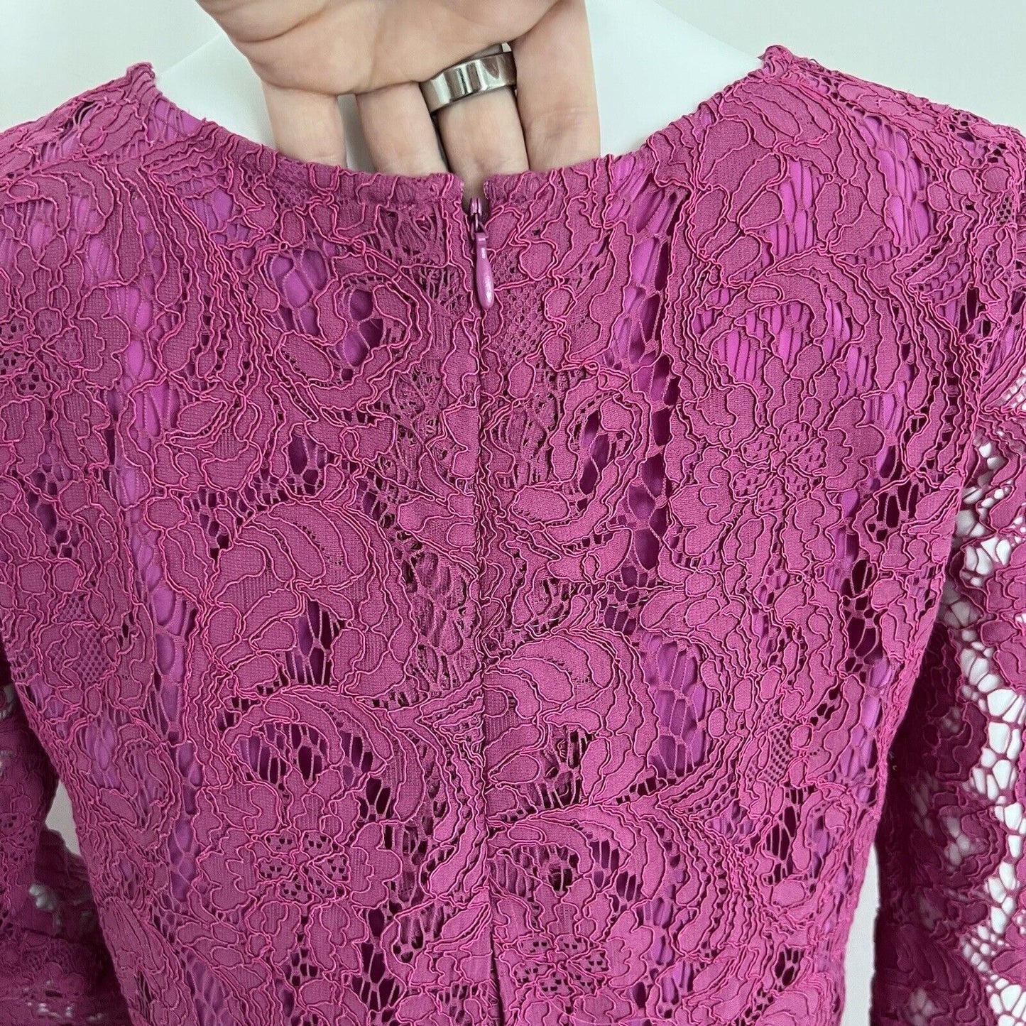 Adam Lippes Collective Dress Size 0 XS Pink Lace Long Sleeve Romantic Lower Back