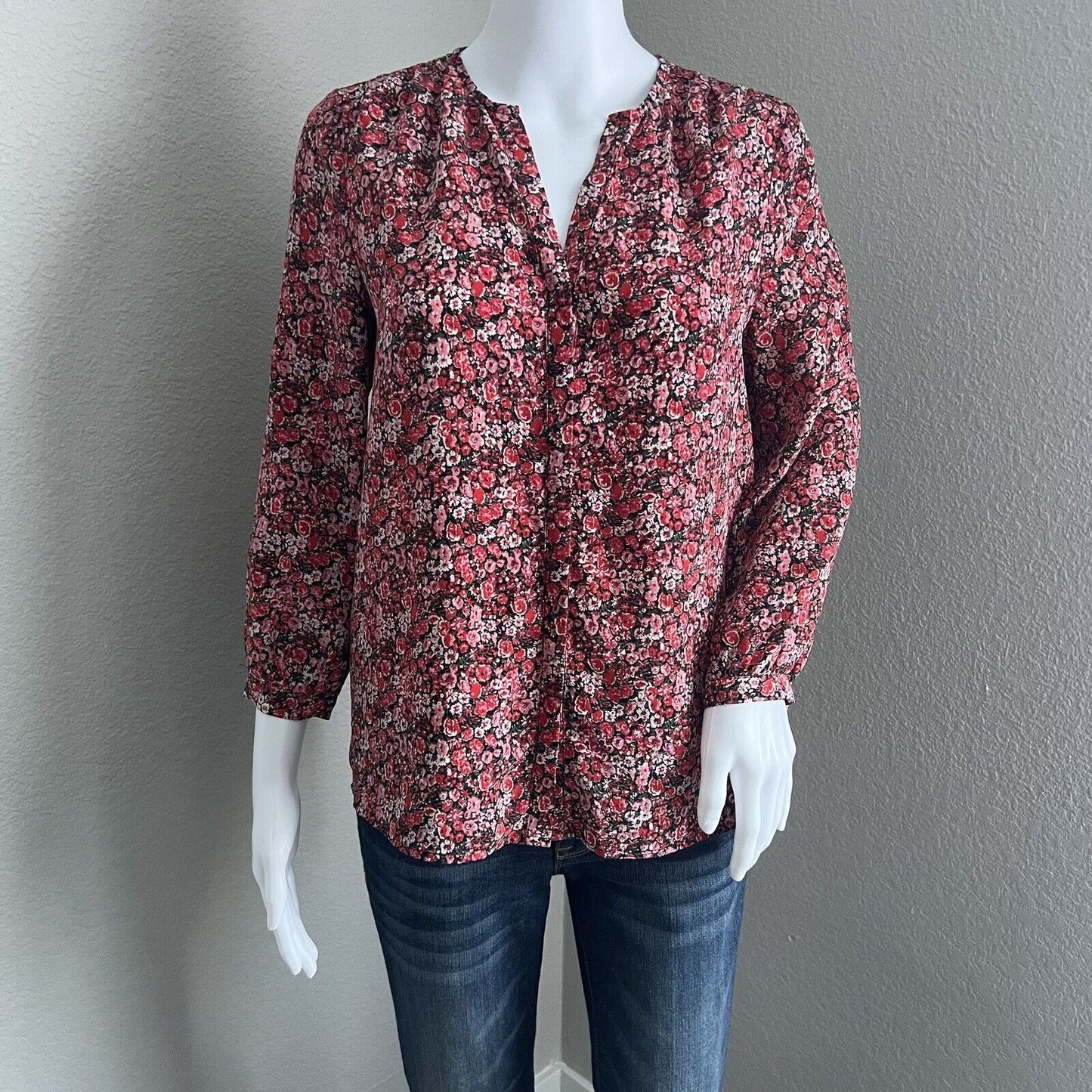 Joie Women's Elick Silk Blouse Size XXS Black Red Floral Grenadine Removable Tie