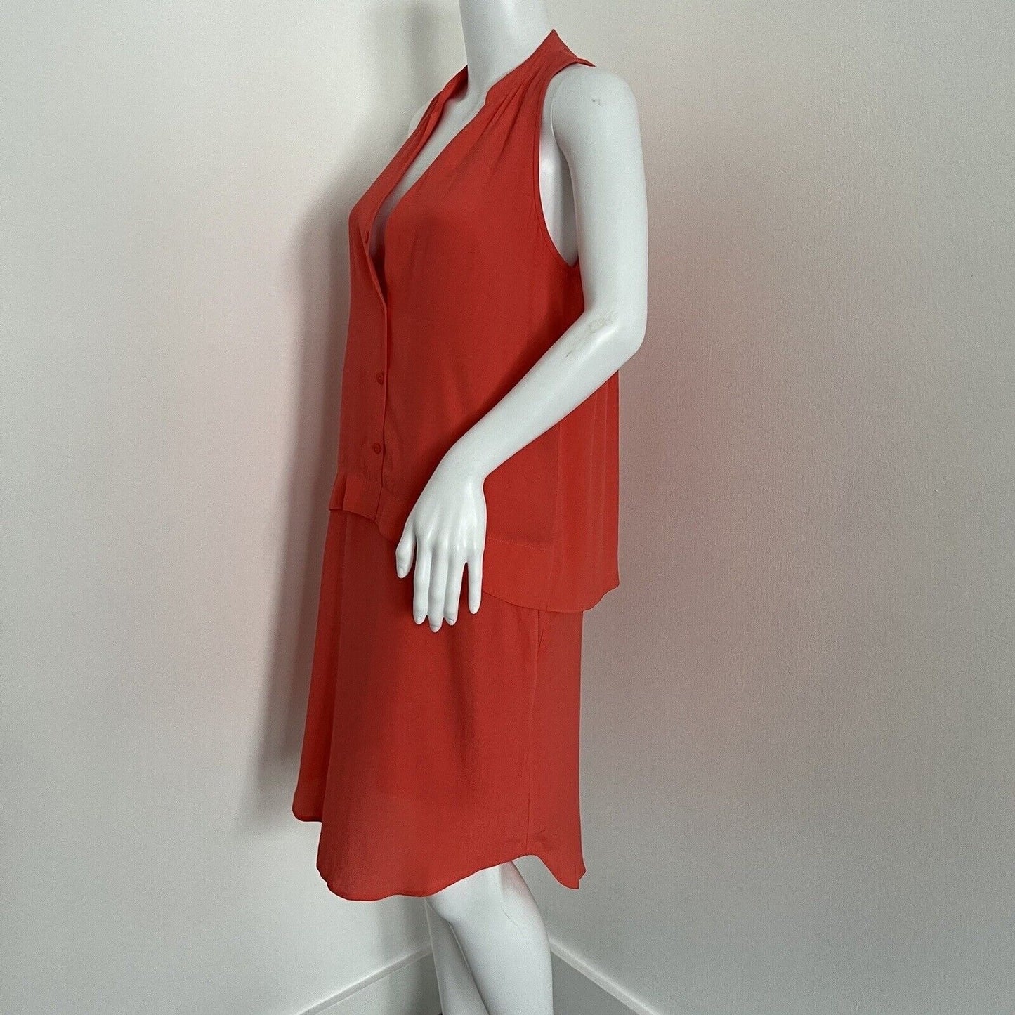 tibi Women's Dress Size M Orange Coral Pink Sleeveless Pockets Vneck Silk