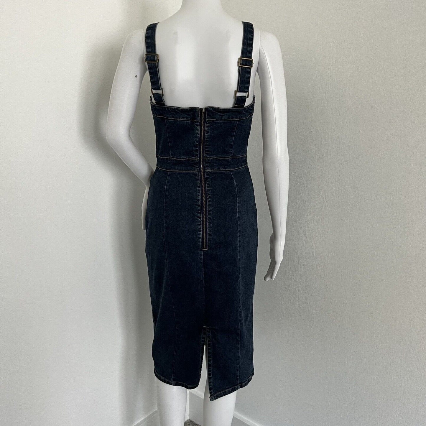 Kookai Women Casella Dress Size 6 38 True Indigo Blue Denim Stretch Square Neck