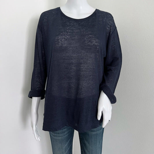 Vince Women's Loose Long Sleeve Tee Size XS Coastal Blue Oversized 100% Linen