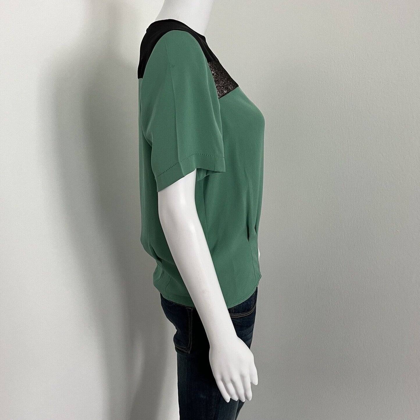 Diane von Furstenberg Women's Silk Blouse Size 6 Green Colorblock Short Sleeve