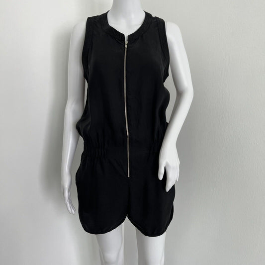 Veronica Beard Women's Romper Size 4 Black Zip Front Crew Neck Sleeveless Shorts