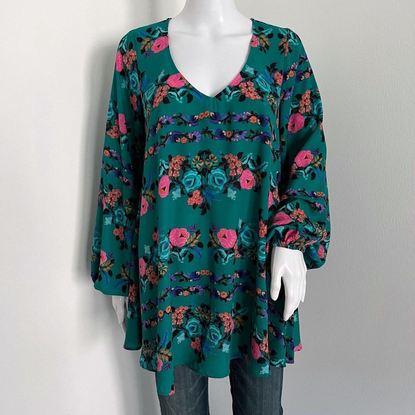 Show Me Your Mumu Women's Donna Michelle Tunic Size S Green Floral Longsleeve