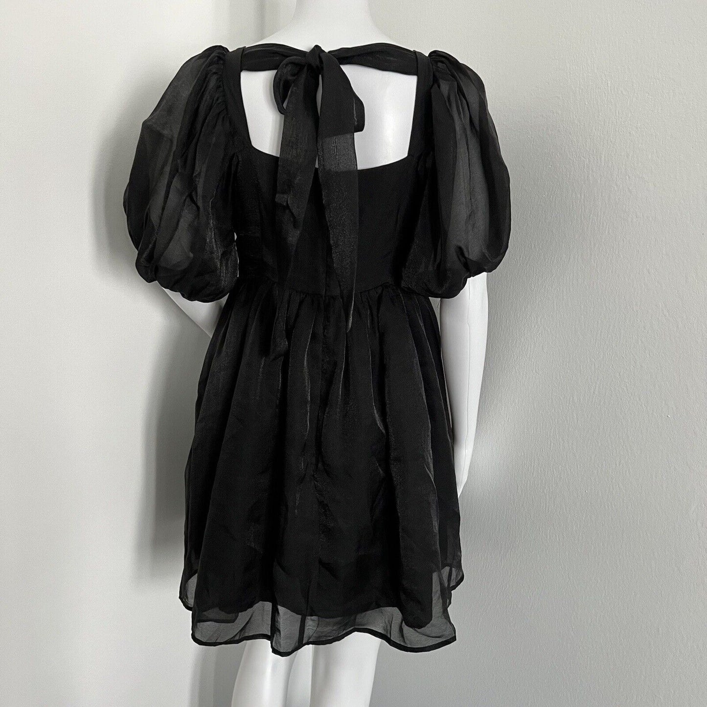 Amy Lynn Paloma Dress Size S Black Square Neck Puff Sleeves Baby Doll Mini