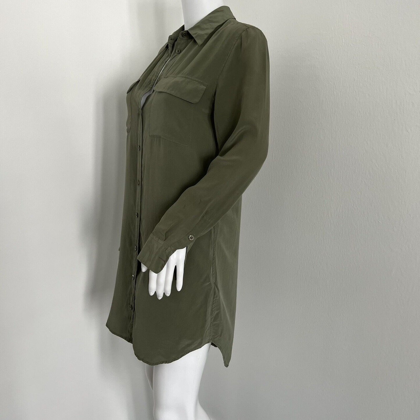 Equipment Women's Slim Signature Silk Shirt Dress Size XS Green Long Sleeve