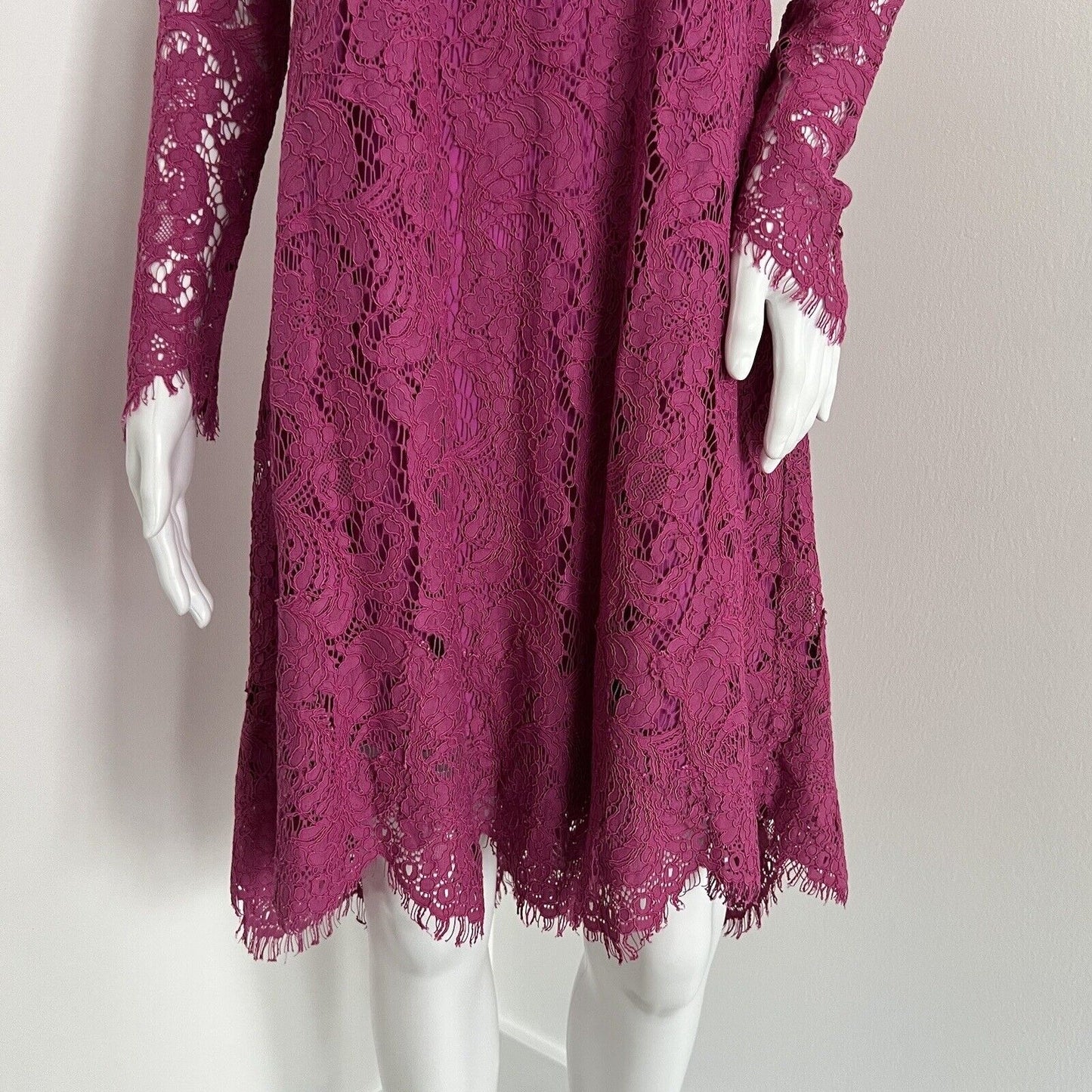 Adam Lippes Collective Dress Size 0 XS Pink Lace Long Sleeve Romantic Lower Back