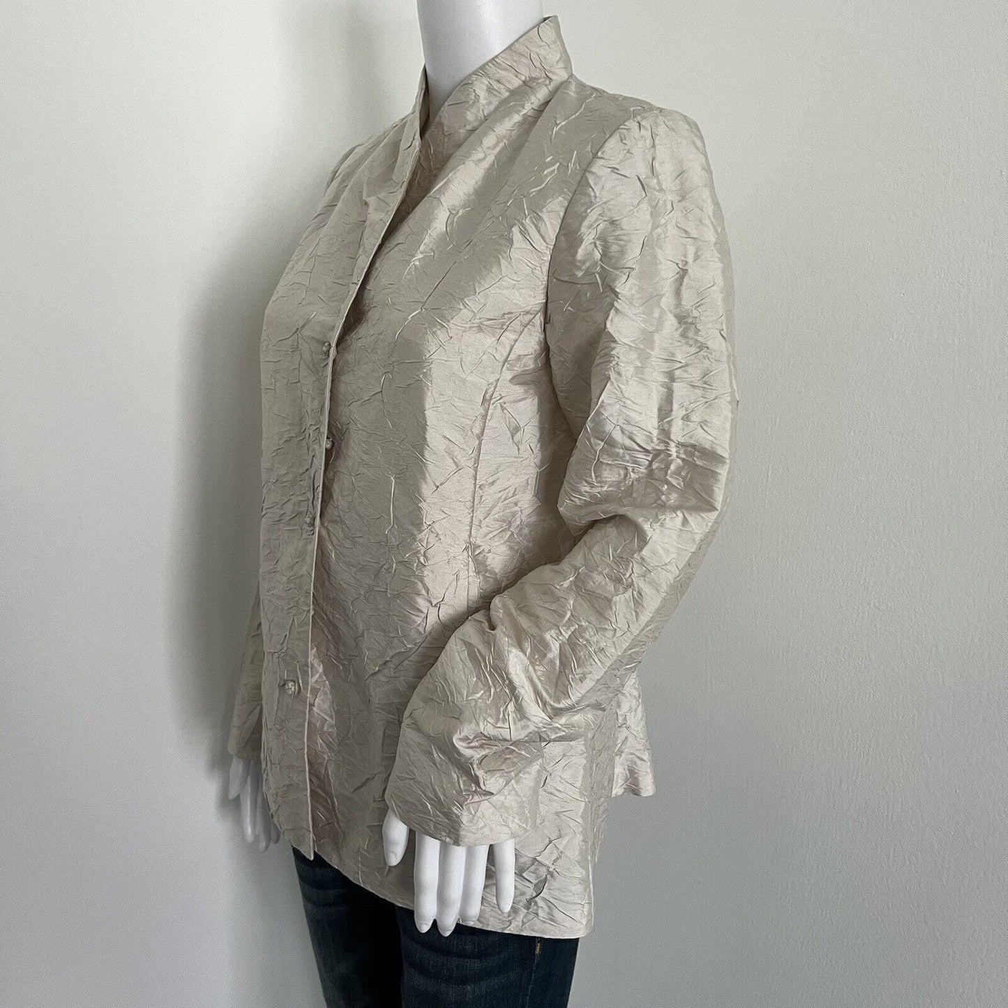 Vintage Eileen Fisher Womens Blouse Size Petite S PS Champagne Crinkle 100% Silk