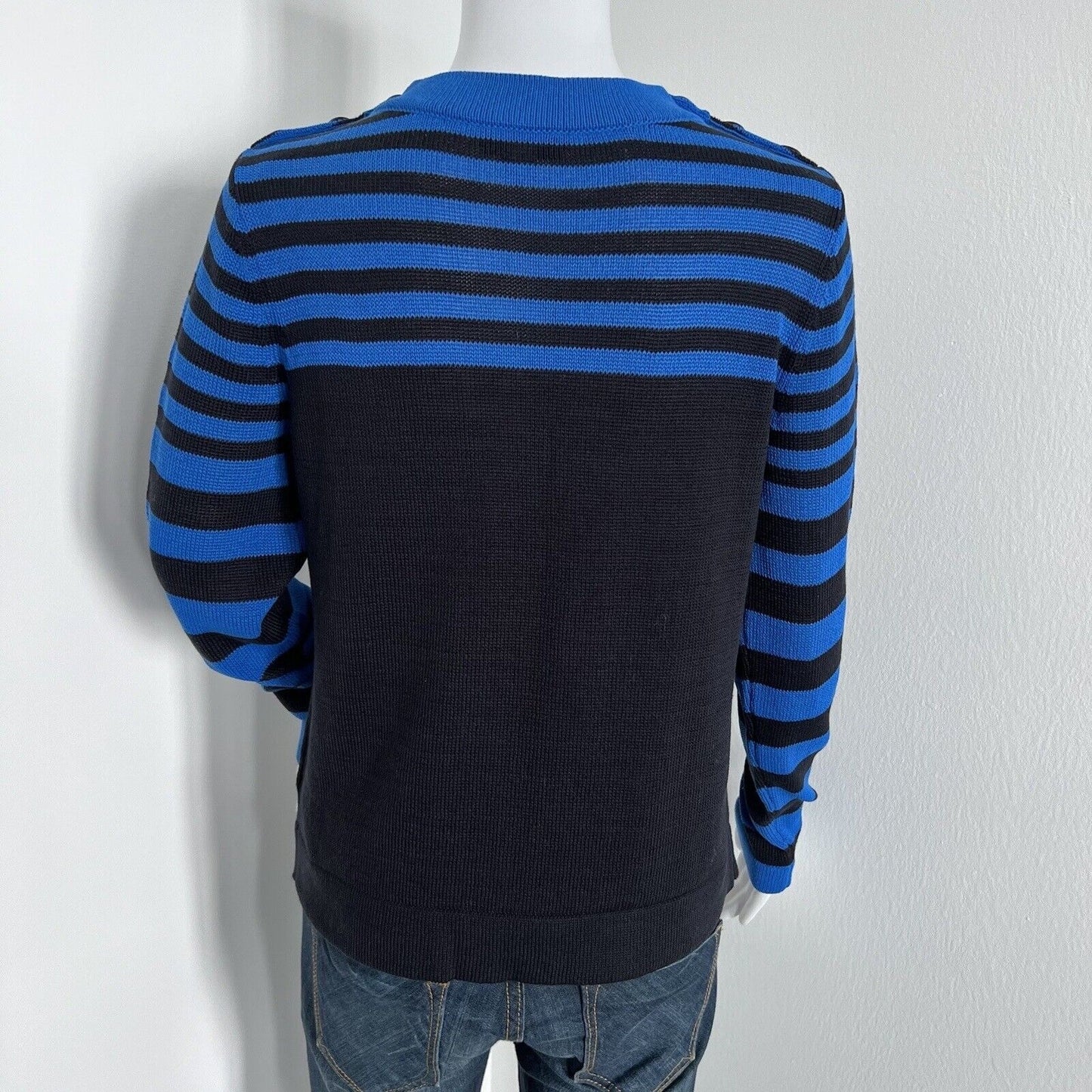 per se x Carlisle Women's Nautical Sweater Size S Blue Black Striped Crewneck