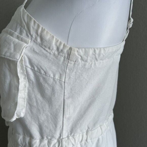 Ceme Women's Romper Size S White Cargo Pocket Spaghetti Strap Cotton