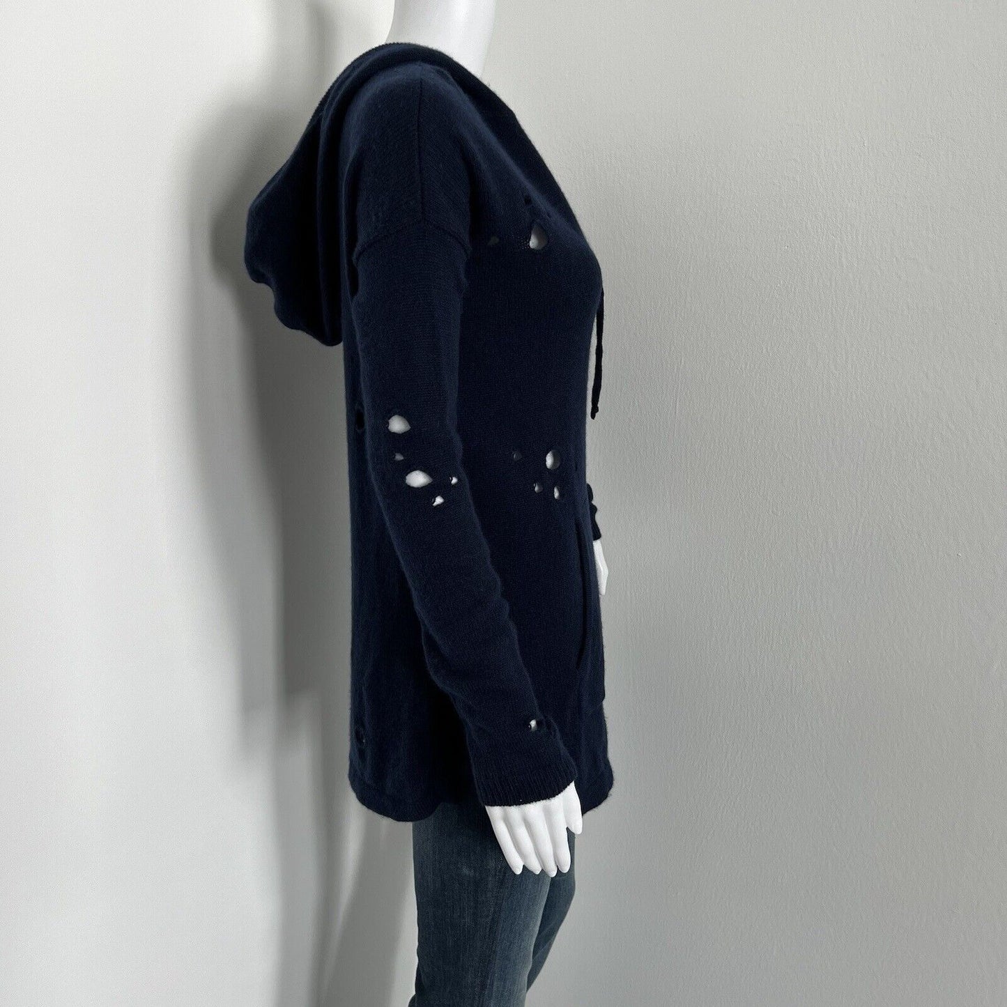 Autumn Cashmere Women's Hoodie Sweater Size XS Blue 100% Cashmere Distressed