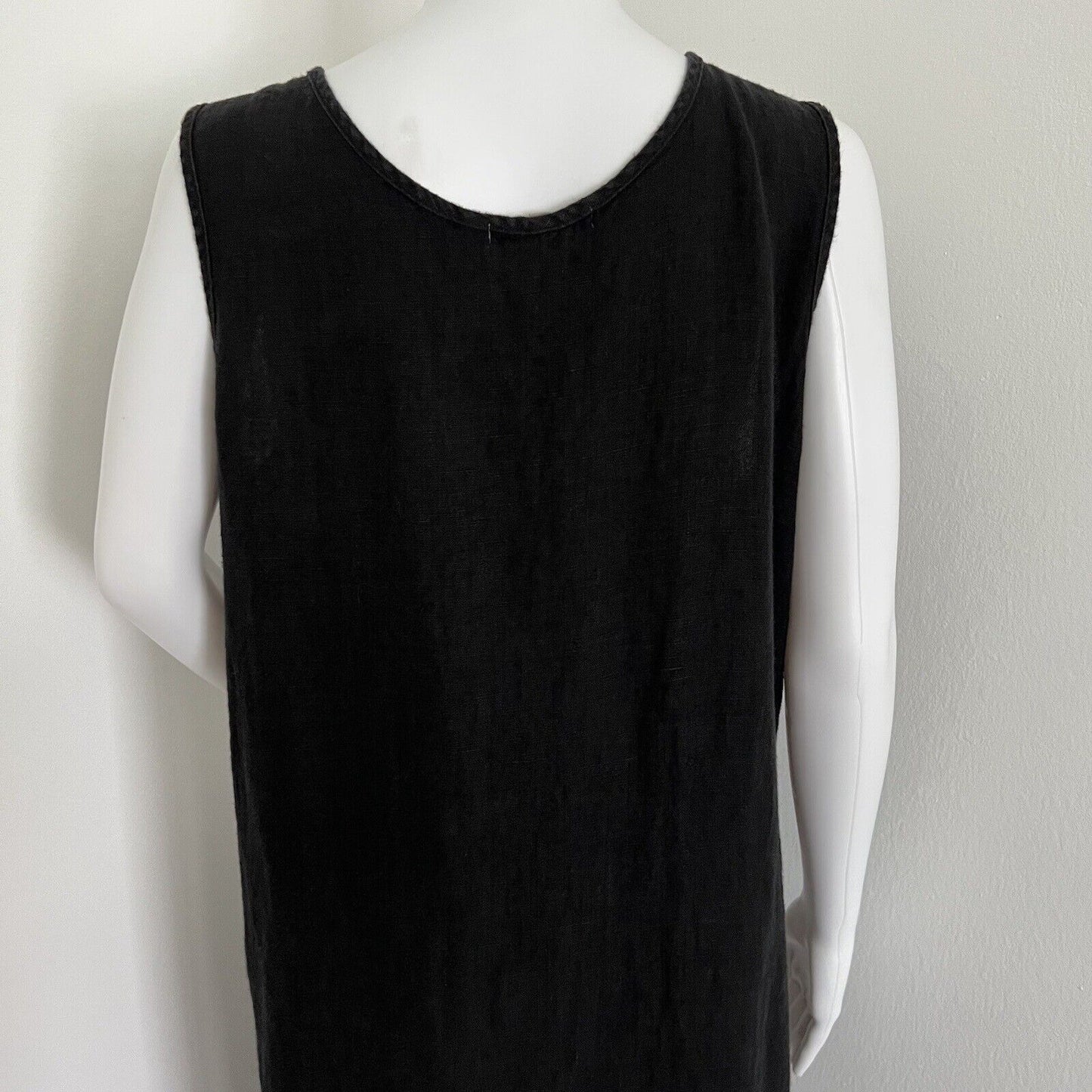 Subtle Tones Lagenlook Dress Size XS S Black Sleeveless 100% Linen Maxi USA