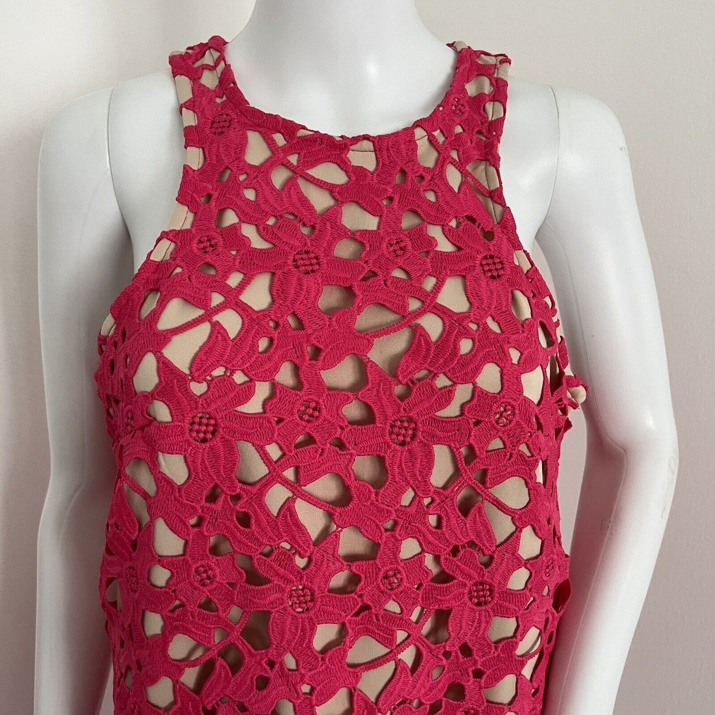 Lovers + Friends Dress Size M Pink Floral Lace Halter Nude Lined Sleeveless Mini