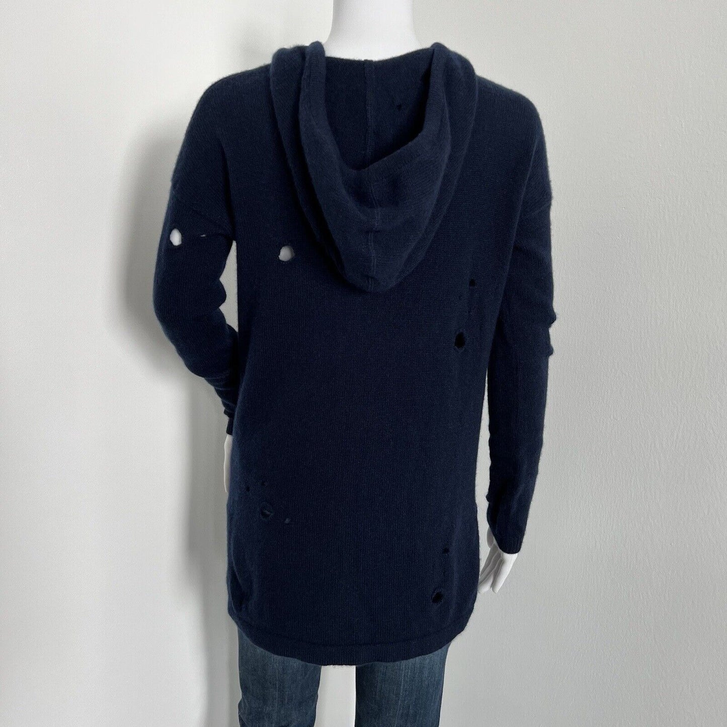 Autumn Cashmere Women's Hoodie Sweater Size XS Blue 100% Cashmere Distressed