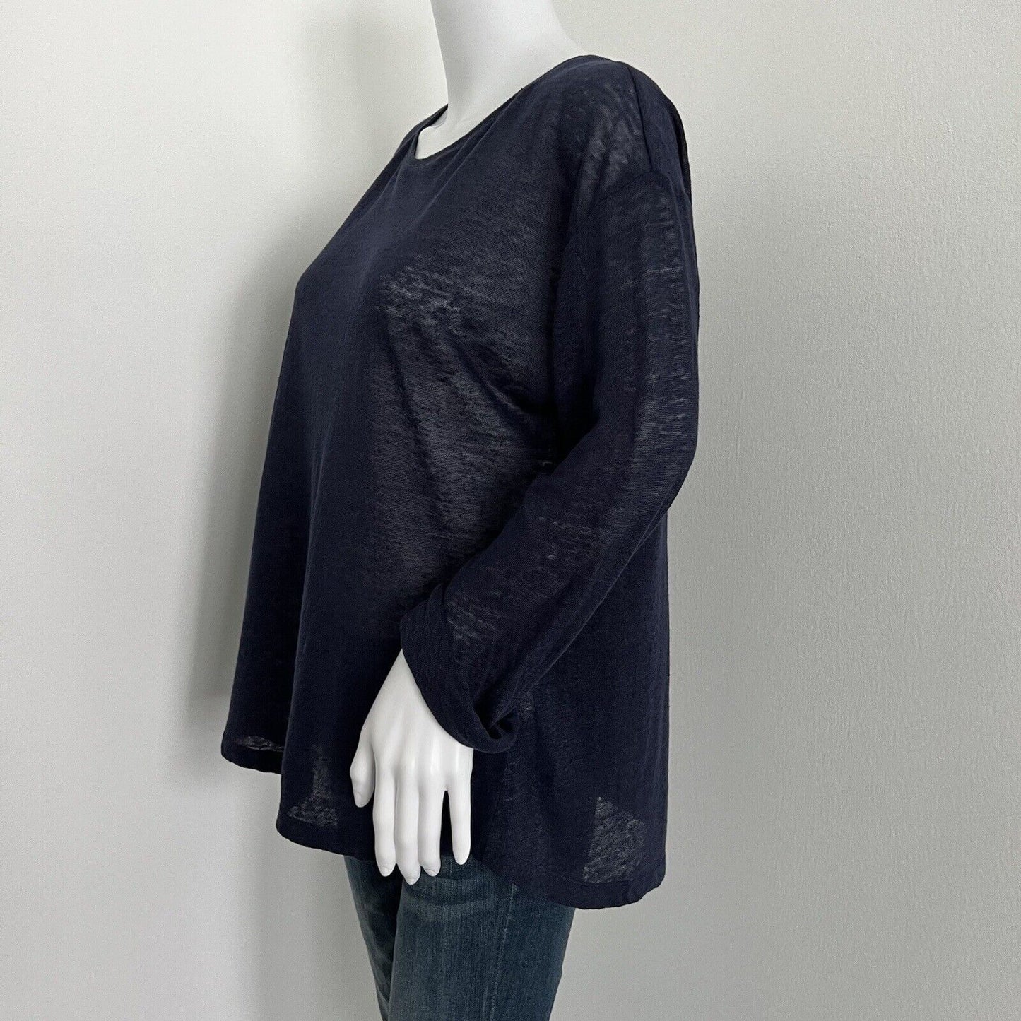 Vince Women's Loose Long Sleeve Tee Size XS Coastal Blue Oversized 100% Linen