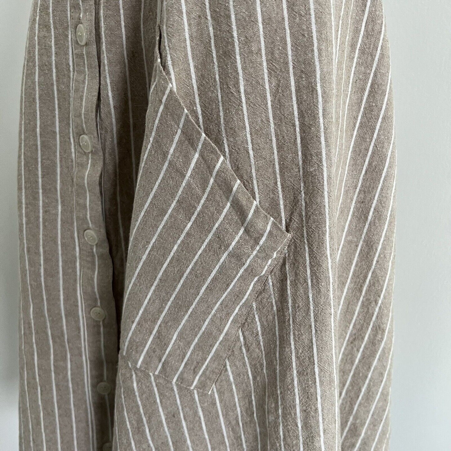 Saks 5th Ave Dress Plus Size 14 Beige Stripe Nautical Pockets Linen Blend