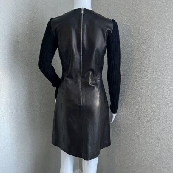 Michael Kors Collection Women's Leather Dress Size 2 Black Long Sleeve Italy