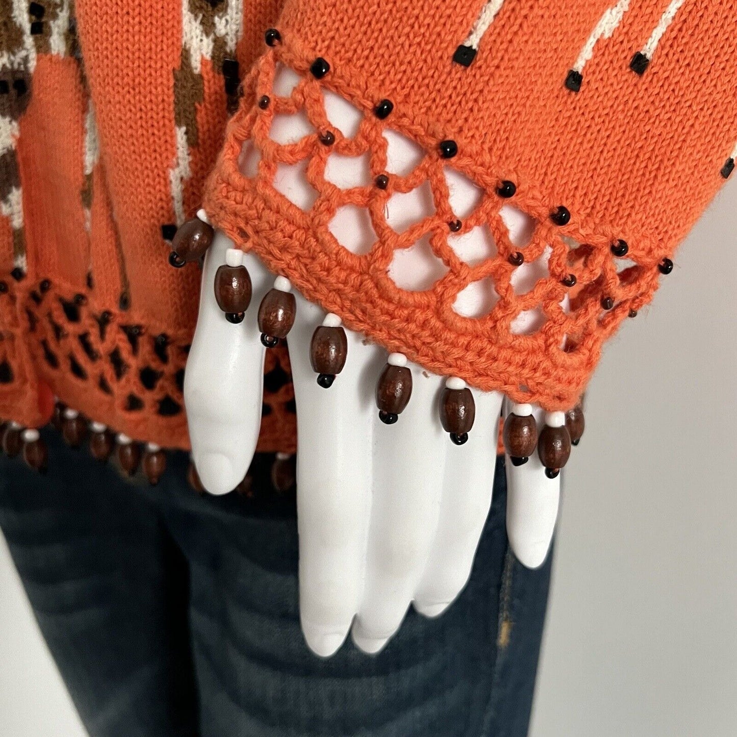 Design Options Philip Jane Gordon Women's Giraffe Cardigan Size S Orange Beaded