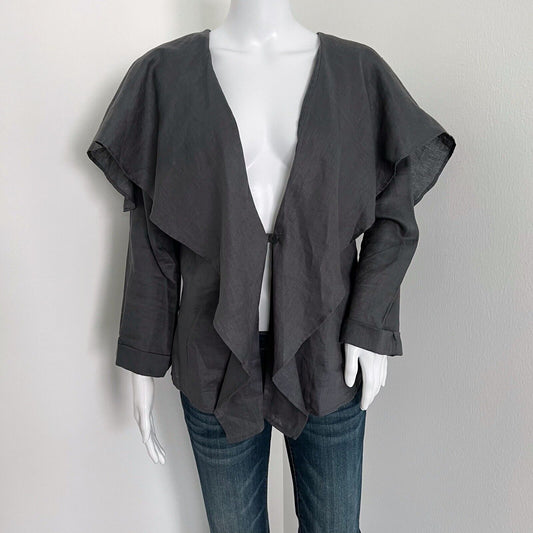 Arkitect Women Butterfly Blouse Size S Gray 100% Linen Lagenlook Art to Wear